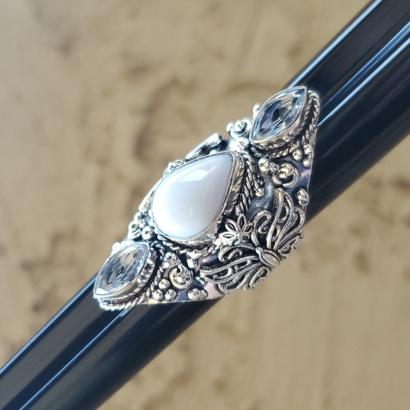 New Rainbow Moonstone & Tanzanite 925 Silver Butterfly Ring. - Picture 14 of 16